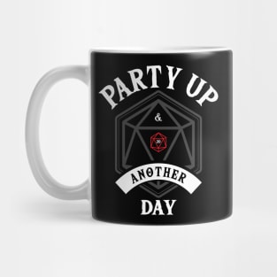 Party Up and Die Another Day (D20) White Text Mug